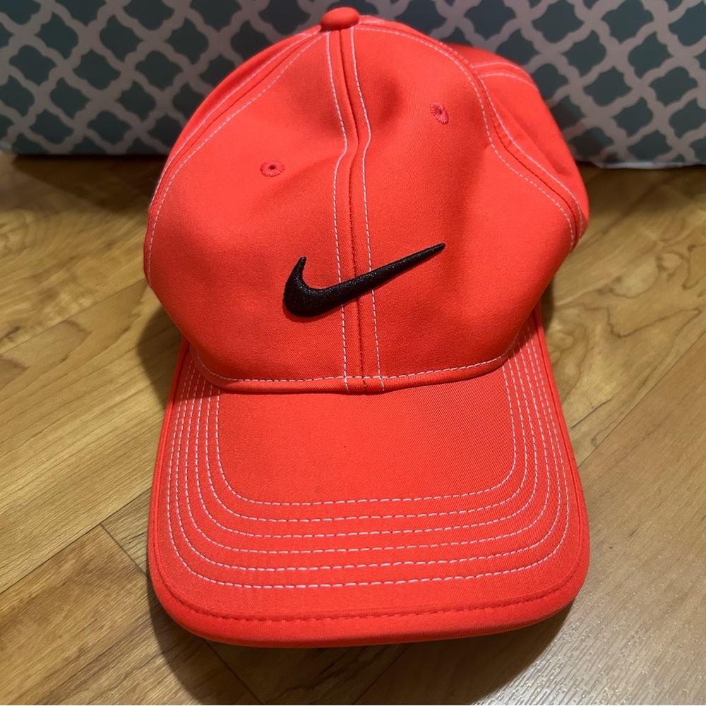Nike Golf Orange Red Dri-Fit Cap with Black Swoosh
